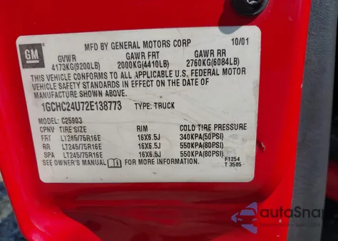 2002 Chevrolet Silverado 2500Hd from USA, damaged, VIN 1GCHC24U72E138773